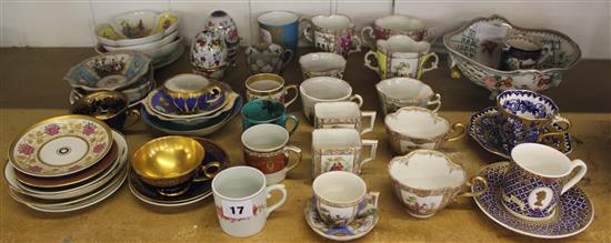 Collection of Dresden figure painted cabinet cups and saucers